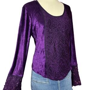 PYRAMID COLLECTION Top Purple Velvet Lace Bell Sleeves Dark Romance Whimsigoth M